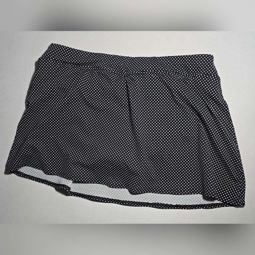 Lands' End 12 Black&White Polka Dot Swim Skirt Tummy Controled Lined Pickleball